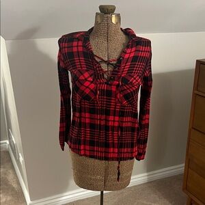 Timing Red and Black Plaid Button Down Shirt
